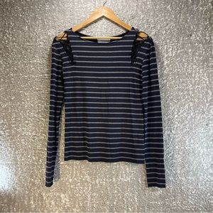 Bailey 44 Rowboat Cutout Long Sleeve Top Black Gray Striped Rayon Small USA Made